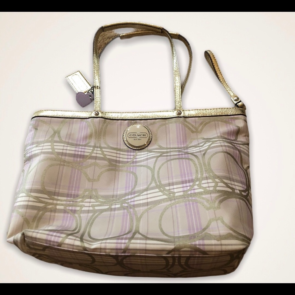 Coach 1941 vintage monogram tote purple/tan plaid